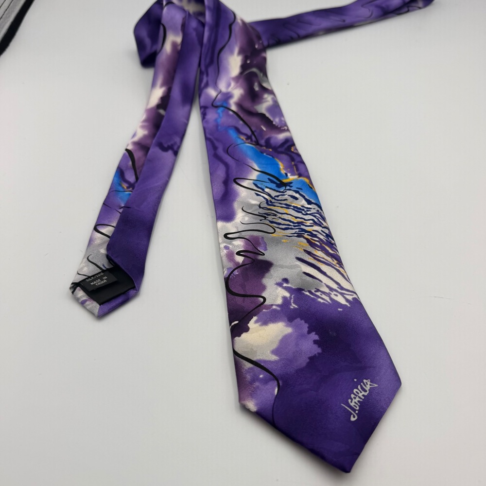 J. Garcia Poet Absorbs The War Silk Tie Purple Abstract Collectors Edition